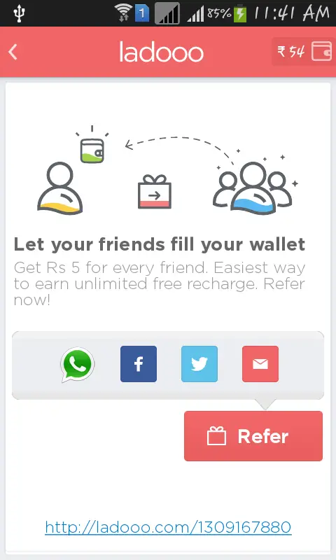 refer-ladoo-app-to-your-friend-using-whatsapp-facebook-twitter-gmail-to-earn-free-recharge-for-mobile-and-DTH